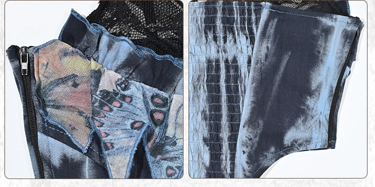 Rock Grunge Lace Boned Neckline Blue Punk Corset Cowl Fairy Style