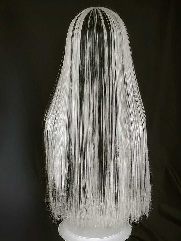 Bangs With Highlight Wig Hime Full Cut Black Straight Length 80CM Silver And