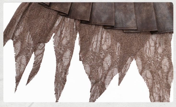 Skirt Punk Dark Pleated Wasteland Handkerchief Chains Brown Decorated