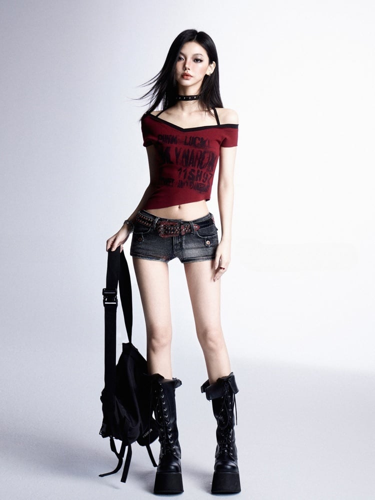 Slim-fitting Black Low Waist Glamorous Denim Shorts