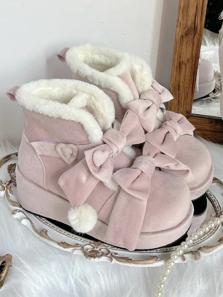 - Lolita Süße Plateaustiefel Pompon Winter Charm Pink