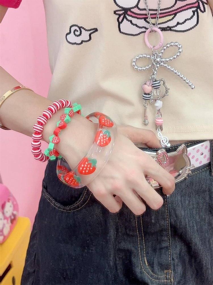 Red/Pink Strawberry Bangle Print Y2K