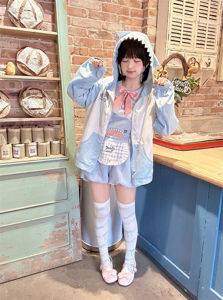Shorts Bubble Shark Light Blue Apron Design Overalls