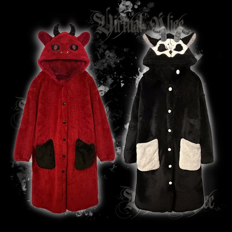 Red Devil Gothic Winter Plüsch Pyjama Nachthemd