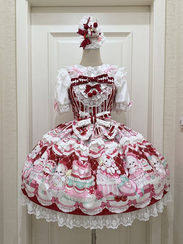 Red Bunny Lolita Jumper Cherry Skirt Print and Dress Sweet