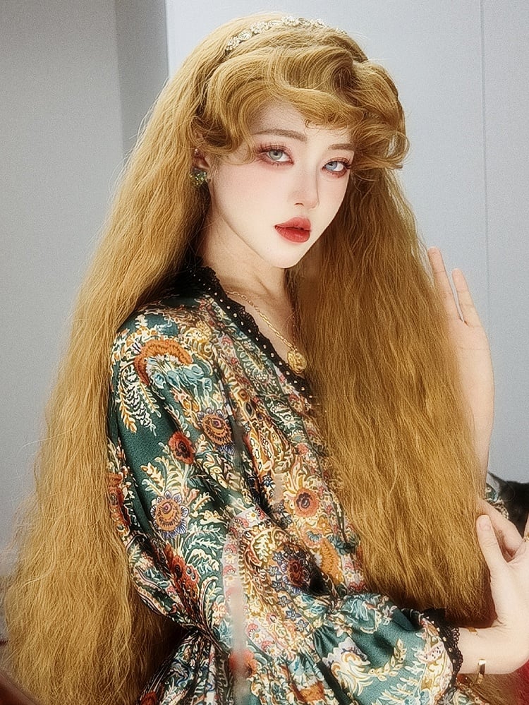 Tales Rapunzel inspirierte blonde Hime Lolita lange lockige synthetische Perücke