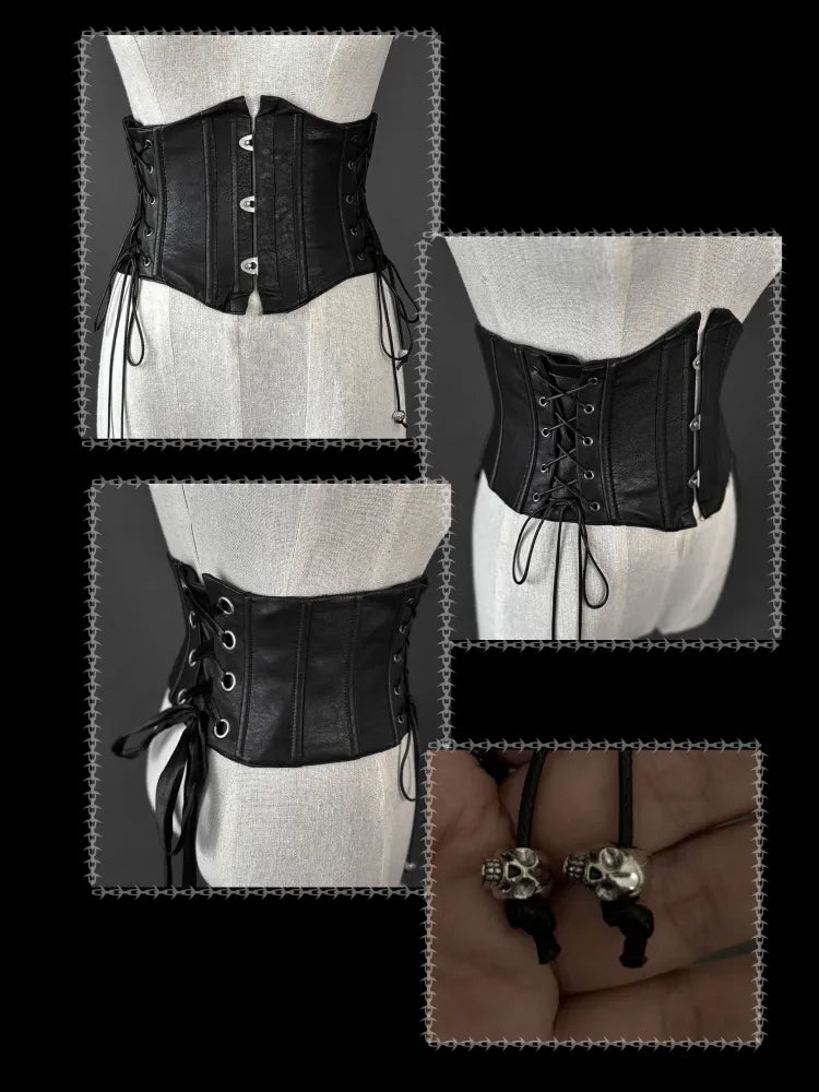 Corset Black Boned Belt PU Leather