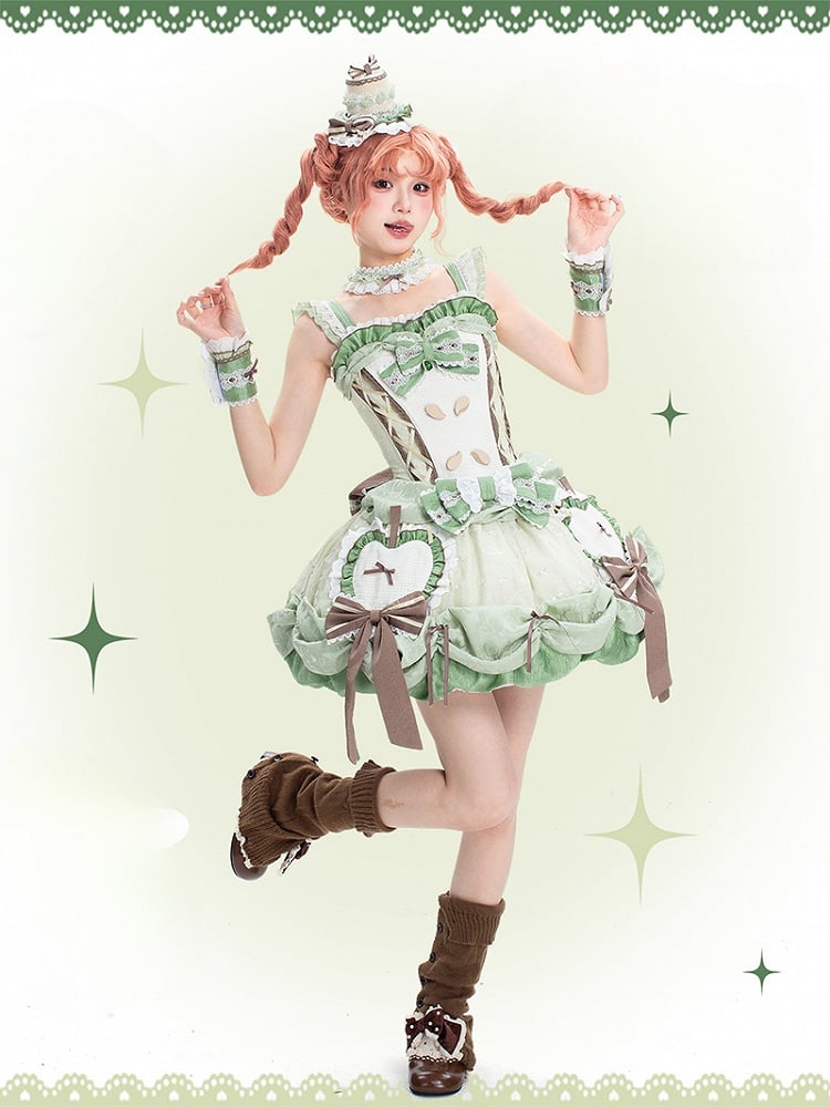 Boned Skirt Jumper Bubble Bodice Corset Lolita Applique Apple Sweet Green