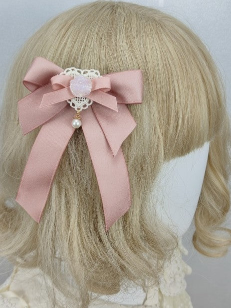 Pink Heart Bow Hairclip Dusty Decoration