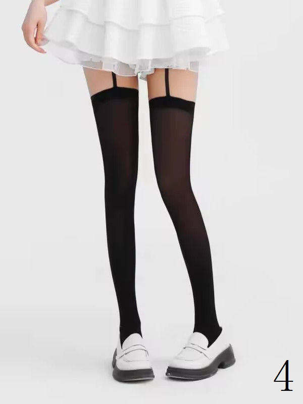 Cross Design Black/White Suspender Gothic Tights