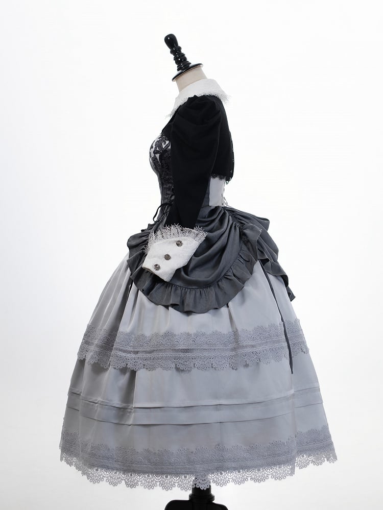 with Corset Lolita Belt Gray Waist High Detachable Overlay Gothic Skirt Boned