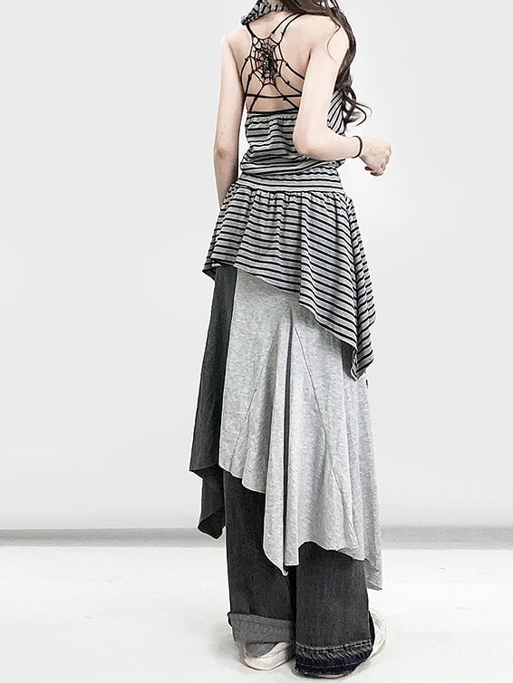 Shorts Hem Black Slit With Letter Asymmetrical Side Skirt Gray Print Glamorous