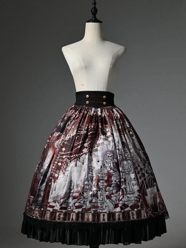 Waist Red Corset Chess Skirt Belt Print Theme Lolita