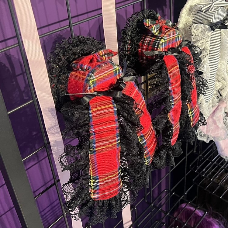 Red Ear Black Headpiece Lolita Plaid Punk Rabbit