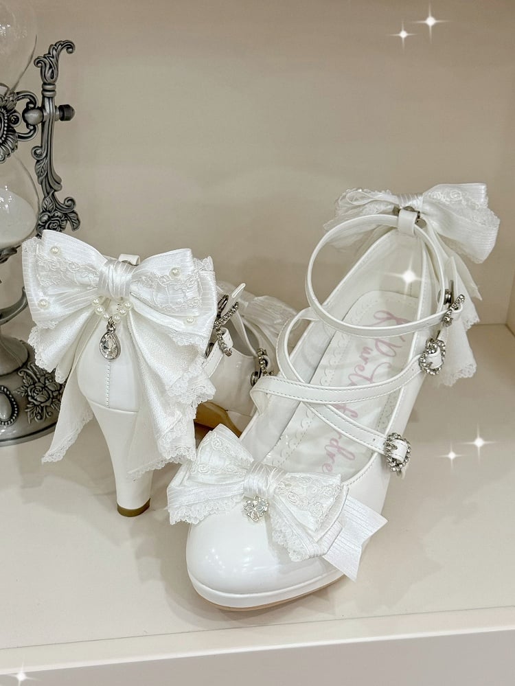 High Crisscross Heart Top White at Bow Buckle Heels Design
