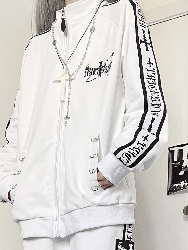 Jacket Print Letter Sweatshirt Gothic White Cross And