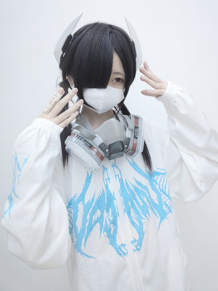 ホワイト ブラック ブルー 日焼け防止 Y2K フード付きジャケット