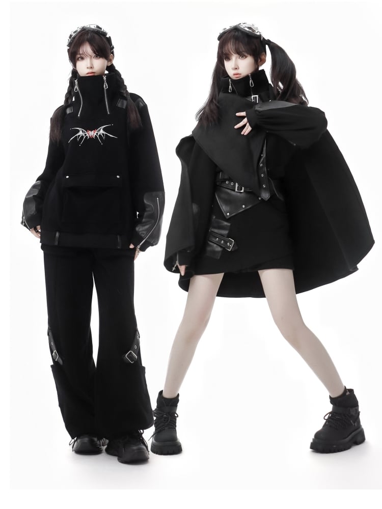 ゴシックブラックバックルカーゴパンツ(ドローストリングカフ付き)