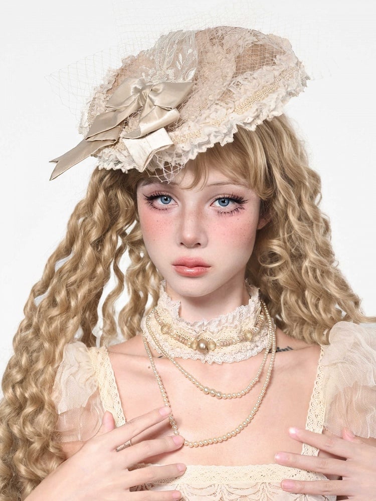 Mini Accent Bow Flat Apricot Vintage Hat