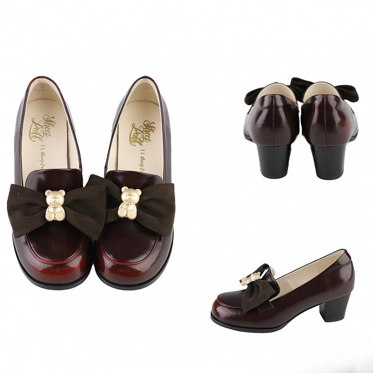Decorated at Top Loafers Bear Red Bow Wine
