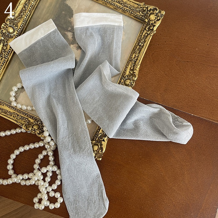 und Perlenanhänger/Blumenbesatz unter dem Knie Hohlsocken/Graue Strümpfe Strumpfhose/Bein Grau Sternförmig mit Strängen Schleife Halbtransparent