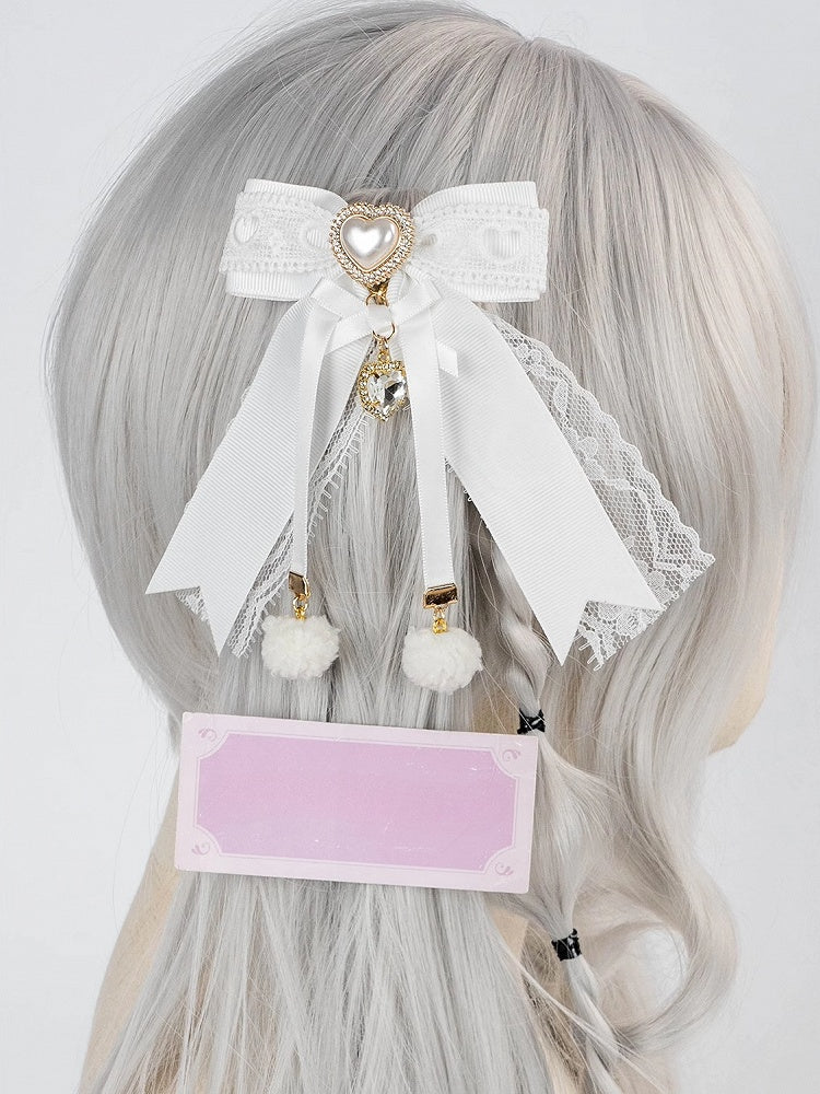 Jirai Kei Pompom Details Sweetheart Charm Schleife Haarspange