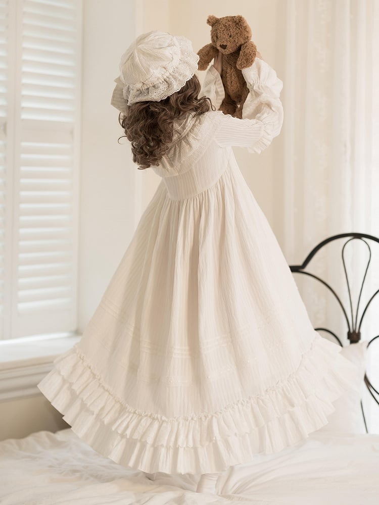 Shiro Sleeves Ruffled All Lolita Neck Layered White Long Dress Hemline Ruffle