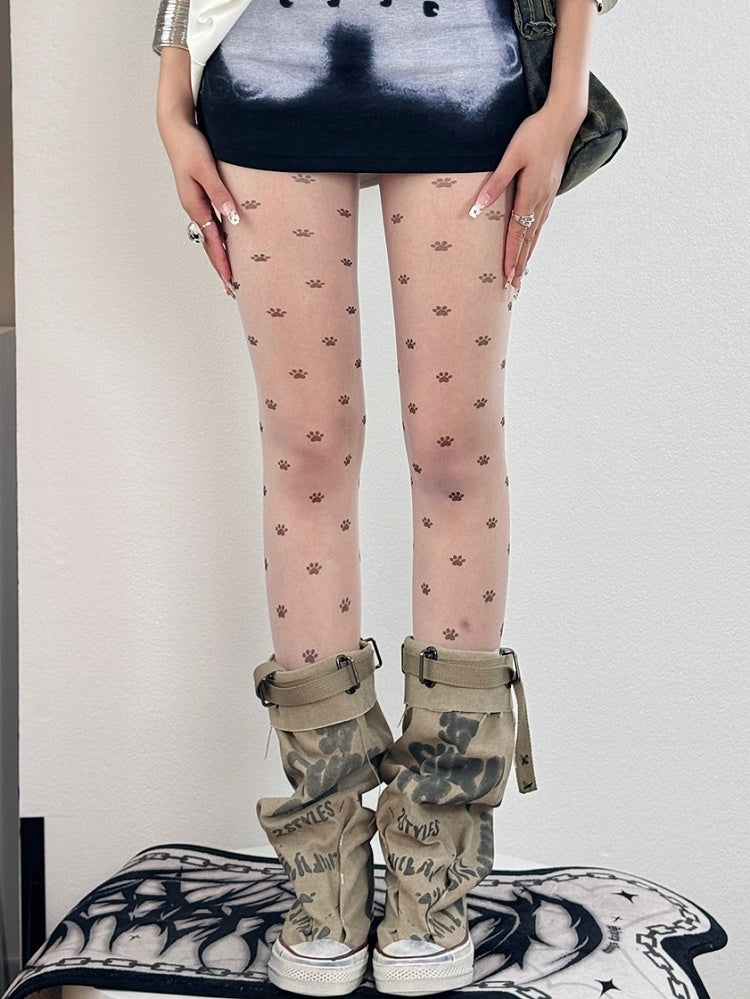 Paw Bitttersweet Cat Tights Nude Print