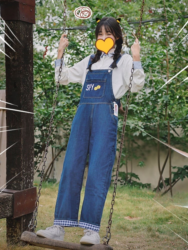 Inspired Blue Bowknot at Back Overall Jeans