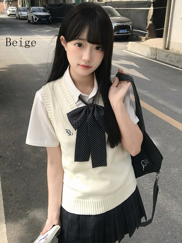 Weste Preppy JK Farbe Uniform Stil Gestrickt 10 V-Ausschnitt Optionen