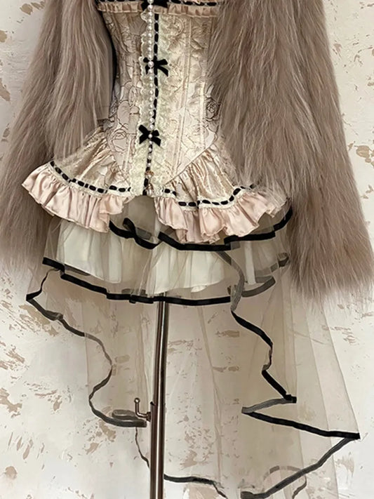 Beige 62-76CM High-low for Size Waist Clearance-Free Skirt