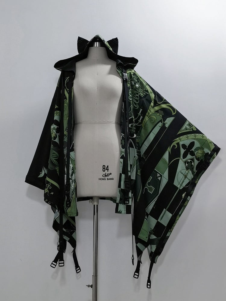 Ears Strappy Fashion Green Cyberpunk Buckle Hooded Top Details Ouji Cat Techwear
