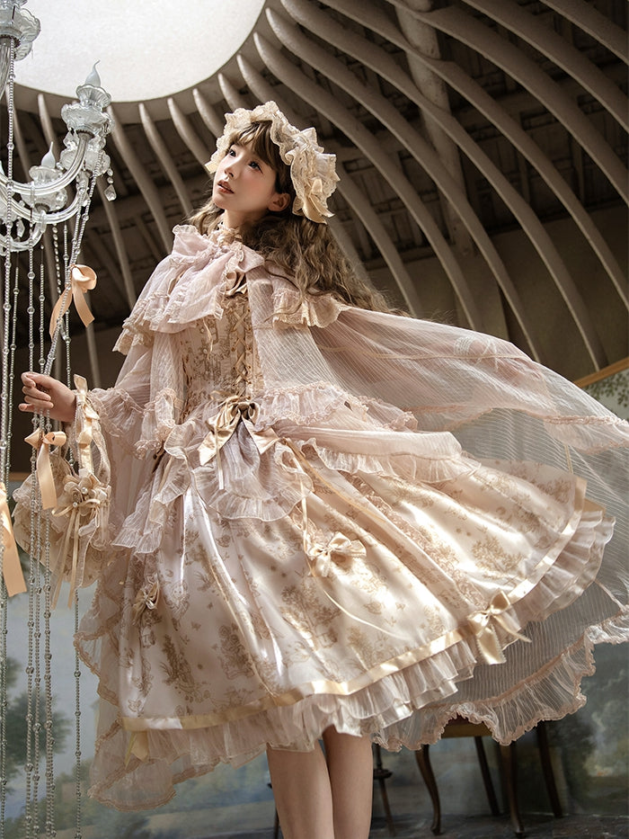 Trimming Bow Self-tie Neckline Cascading Cloak Ruffle Champagne Big