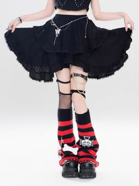 A-line Tiered With Hem Handkerchief Skirt Pleated Black