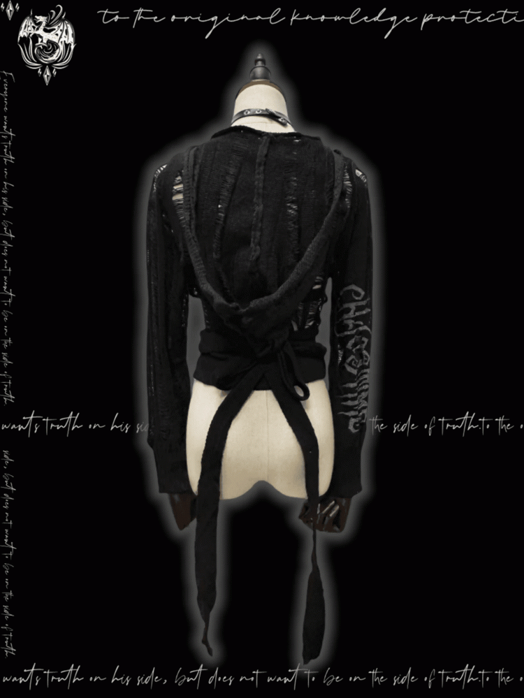Strap Punk Black Distressed Holes with Hooded Cardigan Glamorous Self-tie