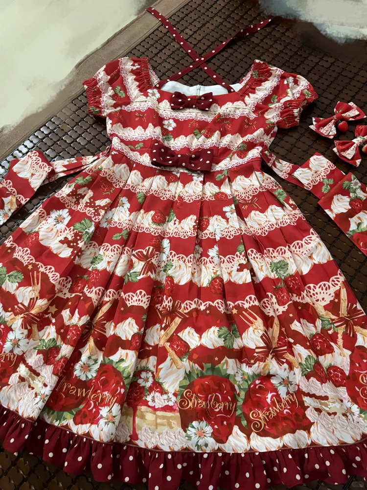 Red Strawberry High Waist Sweet Lolita Dress