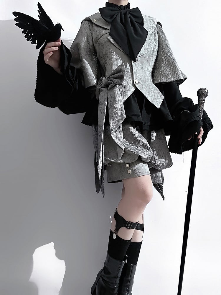Black Poet Neckline Ruffle Bishop Lolita Ouji Sleeves Fashion Shirt