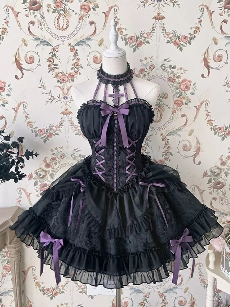 Cross Belle Pink Halter Neck Corset Dress Balletcore Lolita JSK