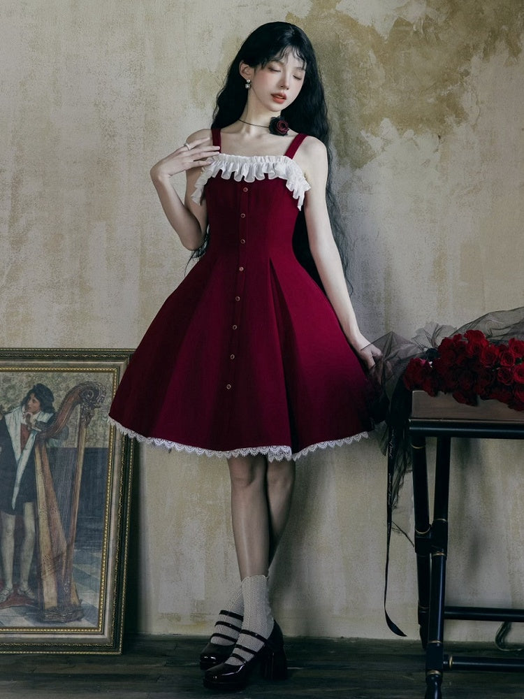 Dress Fit Lolita Slim Fashion Waist Red Elegant