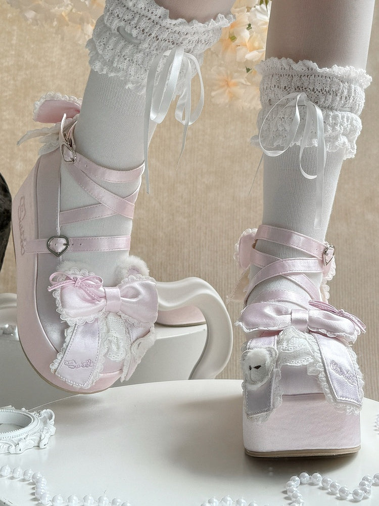 with Janes Teddy in Mary Plush Ears Satin Platform Pink