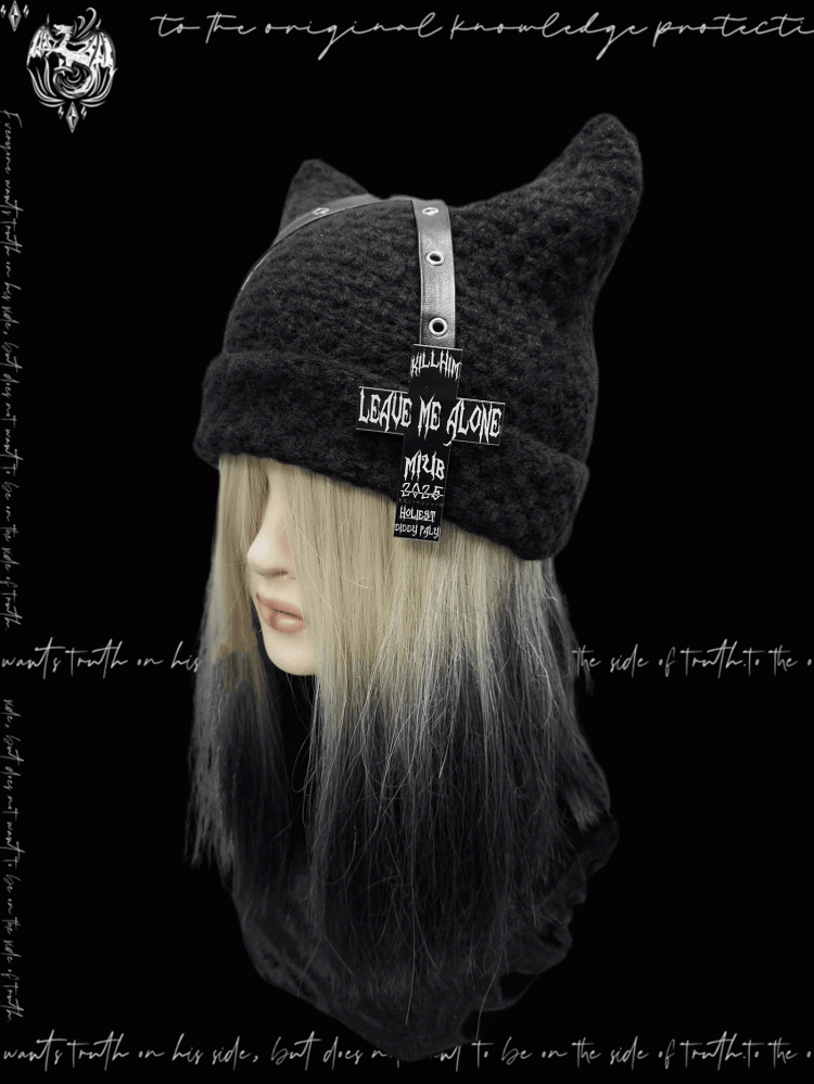 Straps Accent Beanie Design Criss-cross Glamorous Cross Punk Black Cat Ears