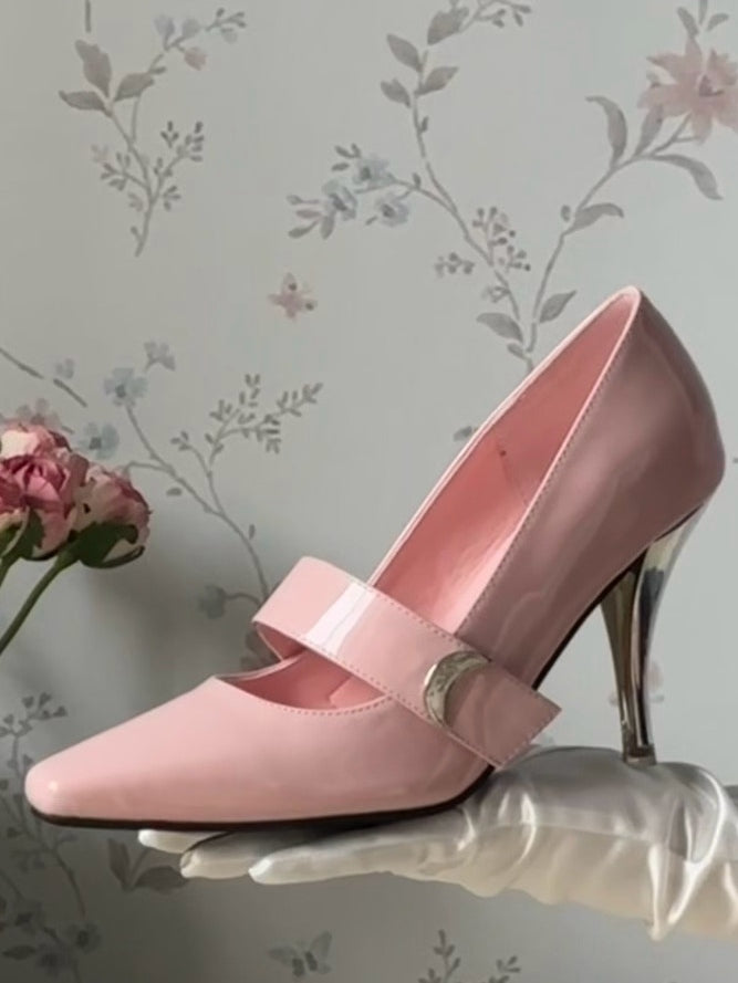 Heels at Toe High Moon Ankle Elegant Velcro Strap Pink Lace-up + Closures Pointed - Lolita Accent