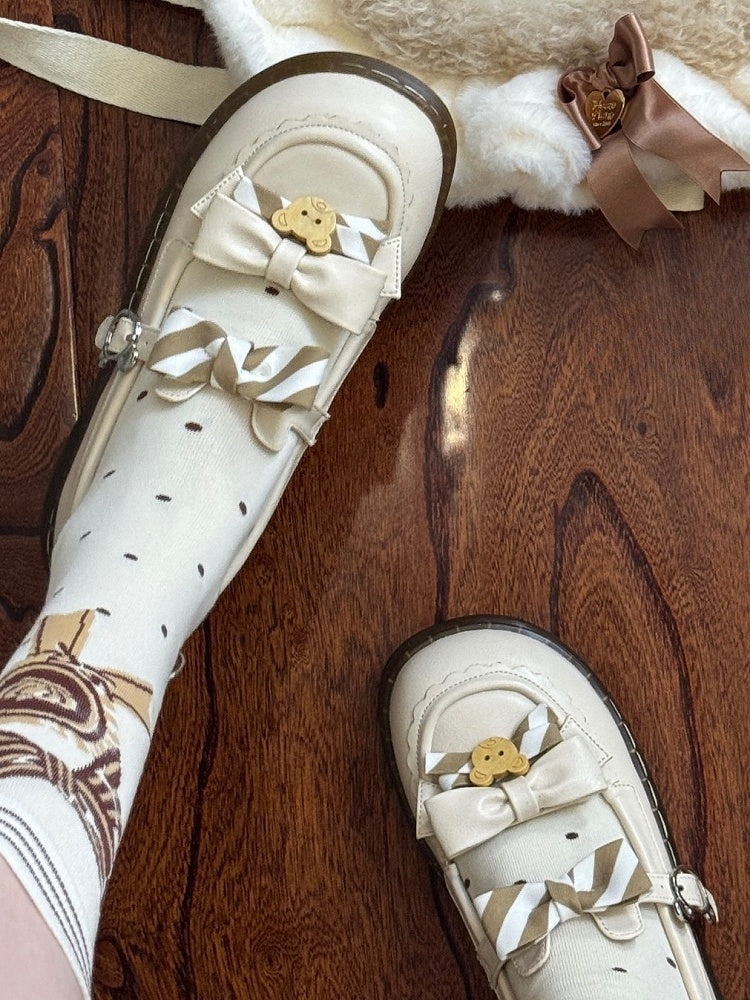 Muster PU Details Off-White 2cm - Gestreifte Schuhe Schleife Lolita Bär