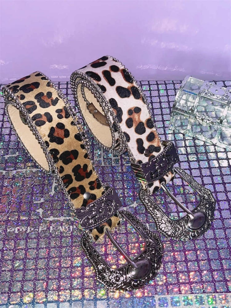 Y2Kパンクヒョウ柄ウエストベルト