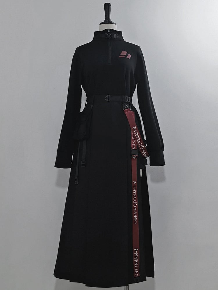 and Black Waist Cargo Straps Bag Skirt High with Slit