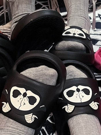 Slippers Reaper Grim Gothic Black Applique White and Summer