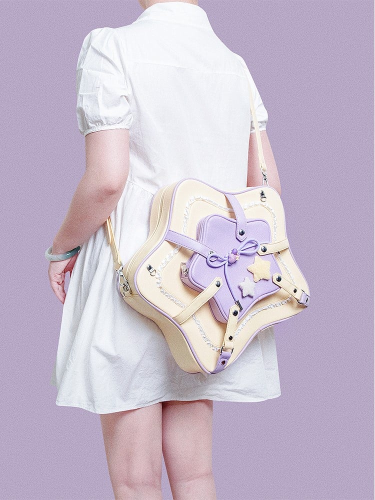 Design Yellow Purple Star With Charm 2-Way Kawaii Bag