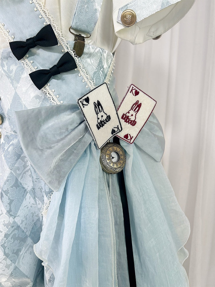 + Ouji Lolita Vibes Blue Alice in Shirt Outfit - White Wonderland