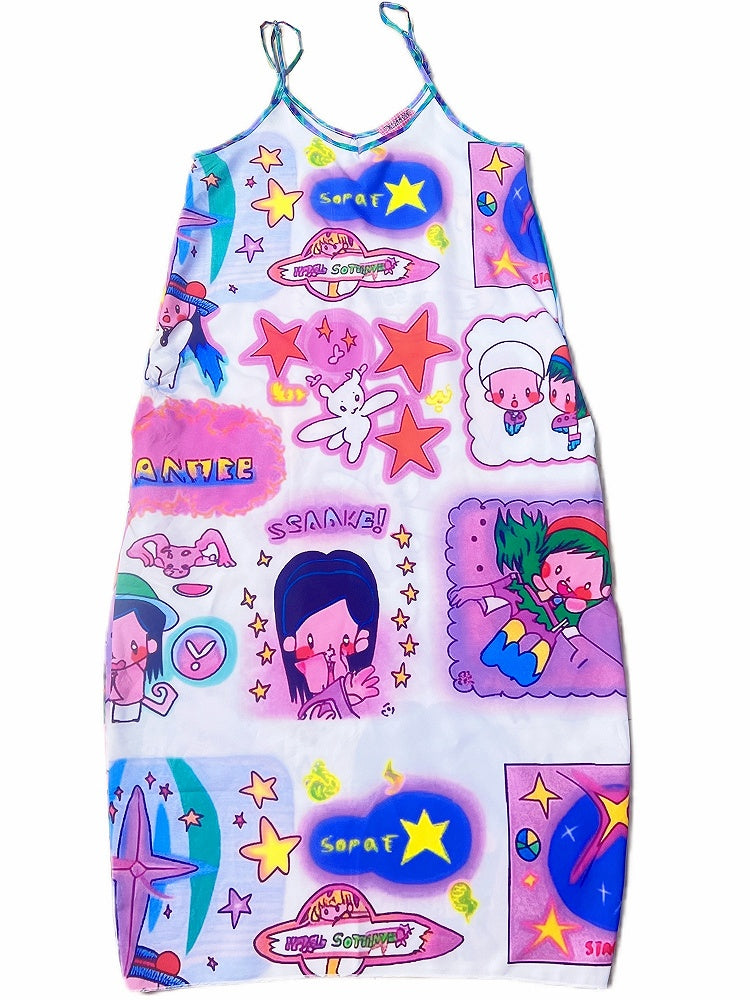 Kleid mit Cartoon-Camisole und buntem Stern-Print