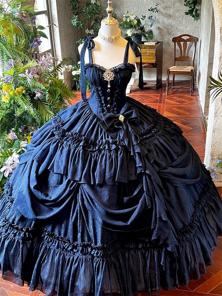 Night Dark Gown Dress Blue Waist Floor Prom Gorgeous Length Starry Corset